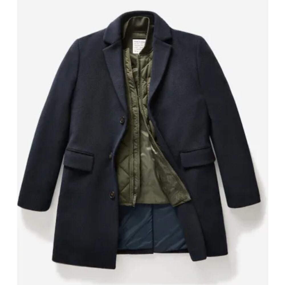 Frank & Oak Men's Sz 46 (XXL)‎ Black Button Up Collared Wool Topcoat